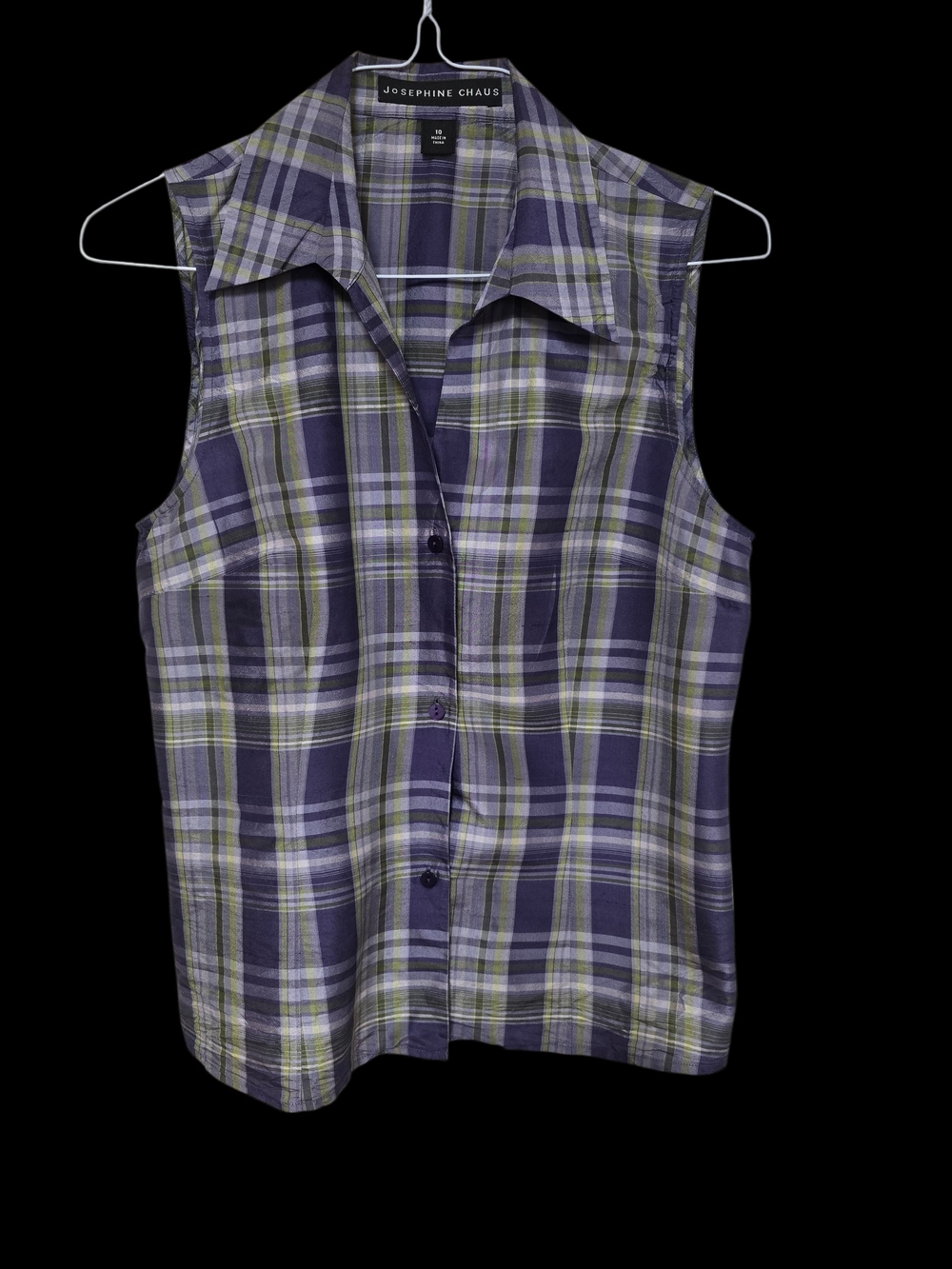 Josephine Chaus Sleeveless Plaid Button-Down Top - Purple & Olive